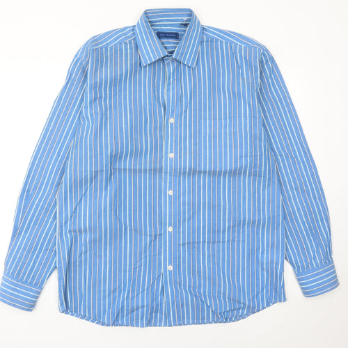 Peter England Men’s Blue Striped 15.5 Long Sleeve Button-Up Shirt