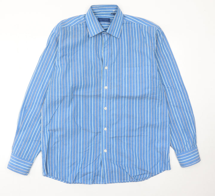 Peter England Men’s Blue Striped 15.5 Long Sleeve Button-Up Shirt