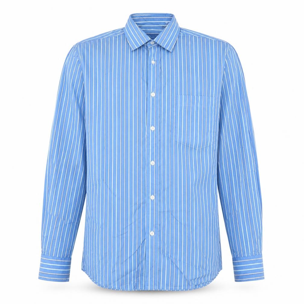 Front view of Peter England Men’s Blue Striped 15.5 Long Sleeve Button-Up Shirt