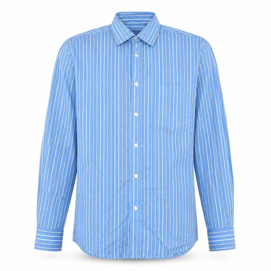 Front view of Peter England Men’s Blue Striped 15.5 Long Sleeve Button-Up Shirt