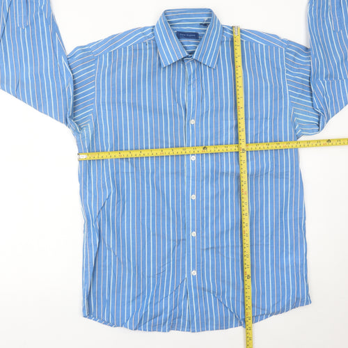 Peter England Men’s Blue Striped 15.5 Long Sleeve Button-Up Shirt