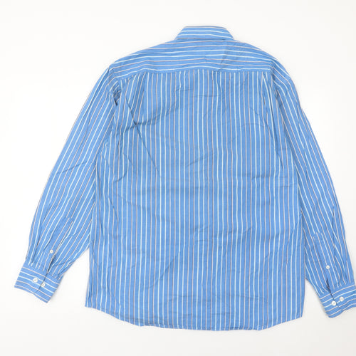 Peter England Men’s Blue Striped 15.5 Long Sleeve Button-Up Shirt