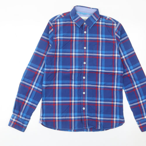 Johnnie b Boys Blue Plaid Button-Up Shirt 13-14 Years Long Sleeve Cotton