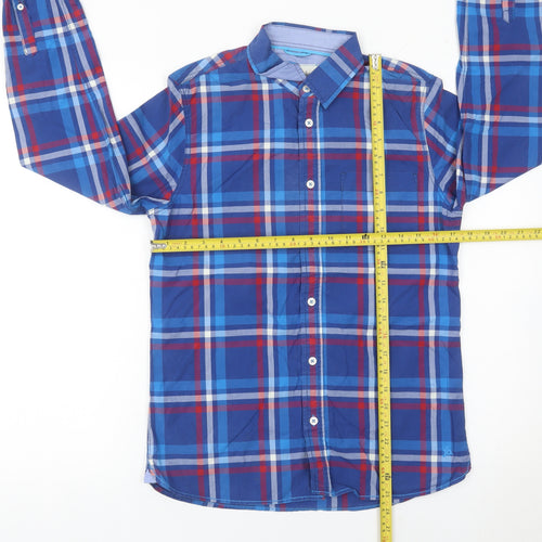 Johnnie b Boys Blue Plaid Button-Up Shirt 13-14 Years Long Sleeve Cotton