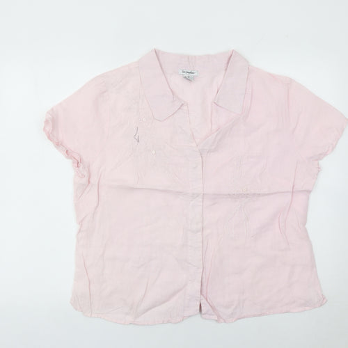 St. Angelino Womens Pink Linen Blouse Size 18 Plus Short Sleeve
