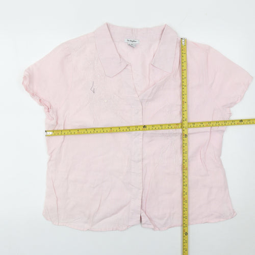 St. Angelino Womens Pink Linen Blouse Size 18 Plus Short Sleeve