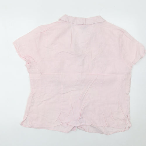 St. Angelino Womens Pink Linen Blouse Size 18 Plus Short Sleeve