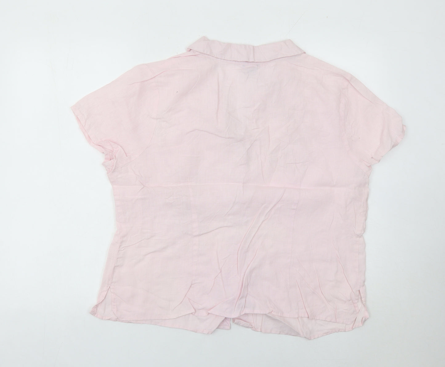 St. Angelino Womens Pink Linen Blouse Size 18 Plus Short Sleeve