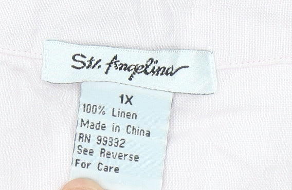 St. Angelino Womens Pink Linen Blouse Size 18 Plus Short Sleeve