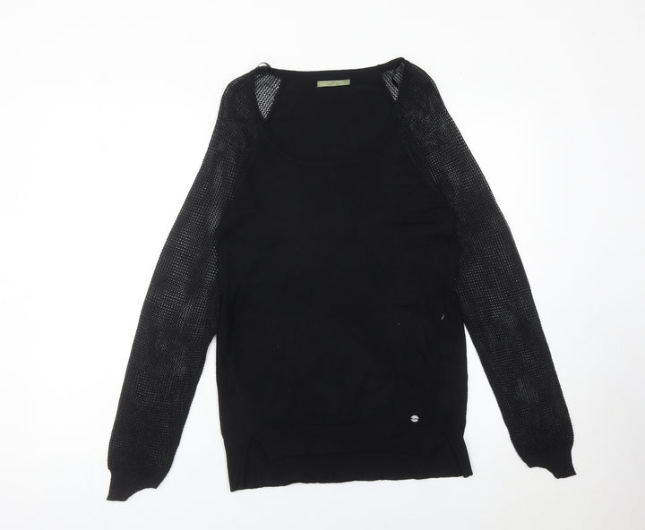 LPB Woman Black Scoop Neck Pullover Jumper Size M Long Sleeve