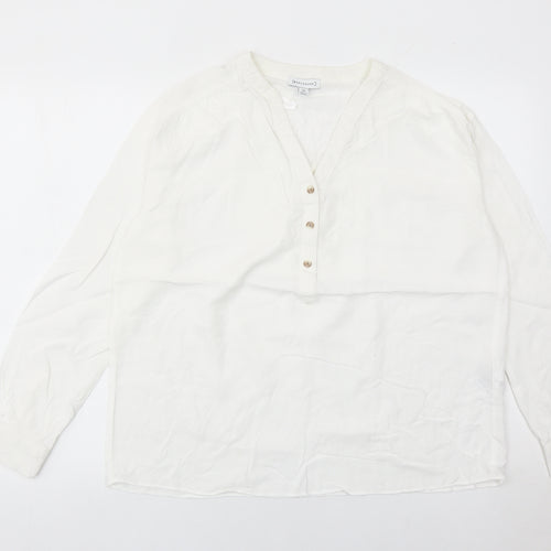 Warehouse Womens White Viscose Blouse Size 10 Long Sleeve Tunic Style