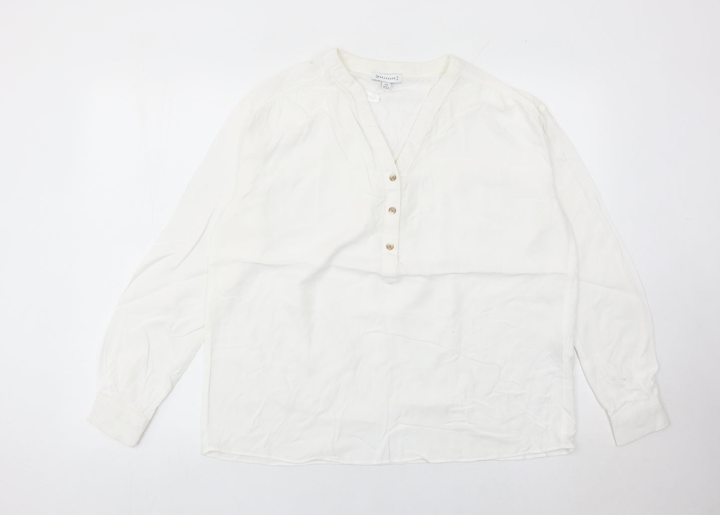 Warehouse Womens White Viscose Blouse Size 10 Long Sleeve Tunic Style