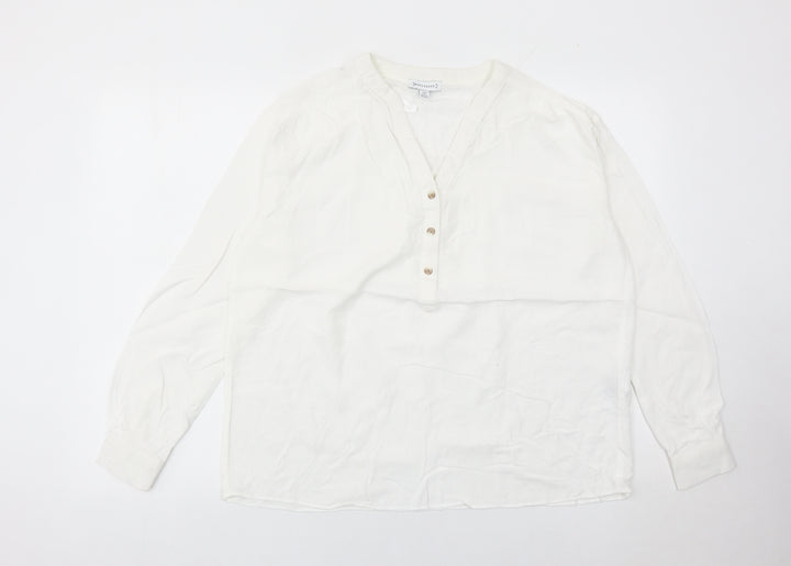 Warehouse Womens White Viscose Blouse Size 10 Long Sleeve Tunic Style