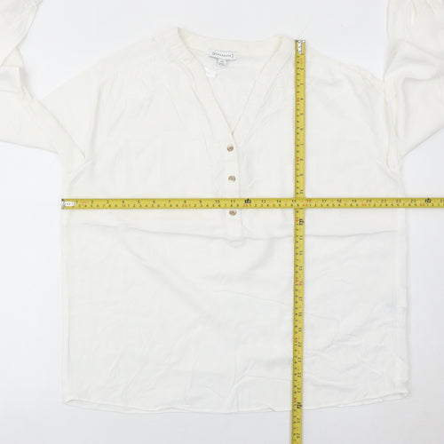 Warehouse Womens White Viscose Blouse Size 10 Long Sleeve Tunic Style