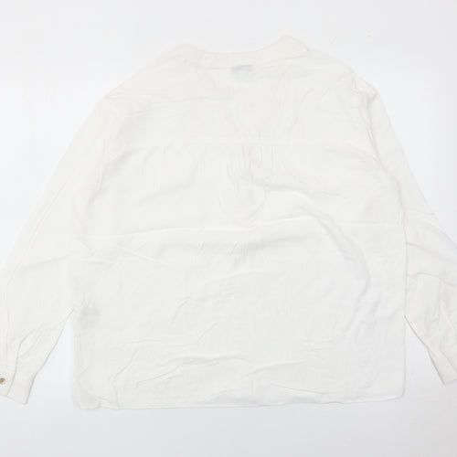 Warehouse Womens White Viscose Blouse Size 10 Long Sleeve Tunic Style