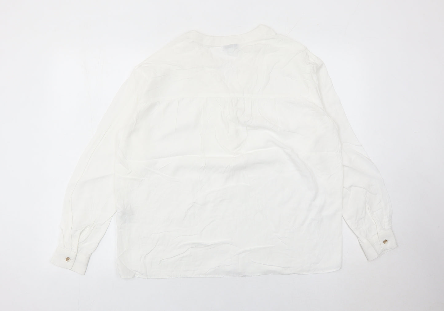 Warehouse Womens White Viscose Blouse Size 10 Long Sleeve Tunic Style