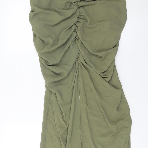 Zara Women’s Green Midi Ruched Pencil Skirt Size M Polyester