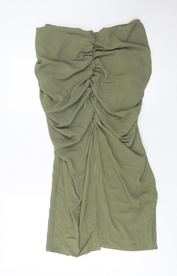 Zara Women’s Green Midi Ruched Pencil Skirt Size M Polyester