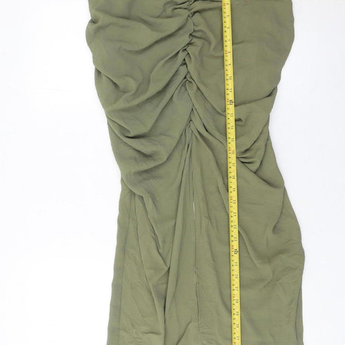 Zara Women’s Green Midi Ruched Pencil Skirt Size M Polyester