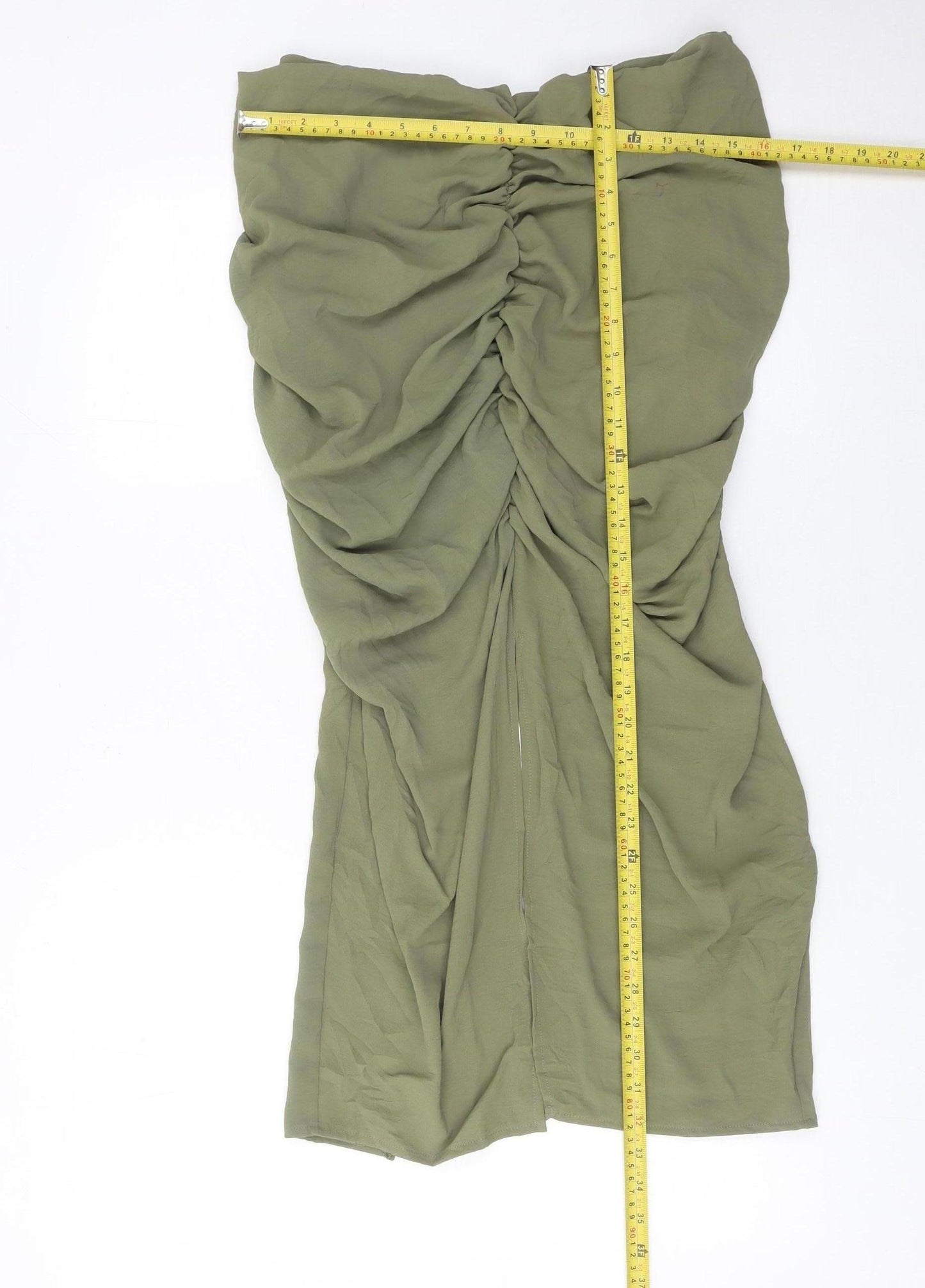 Zara Women’s Green Midi Ruched Pencil Skirt Size M Polyester