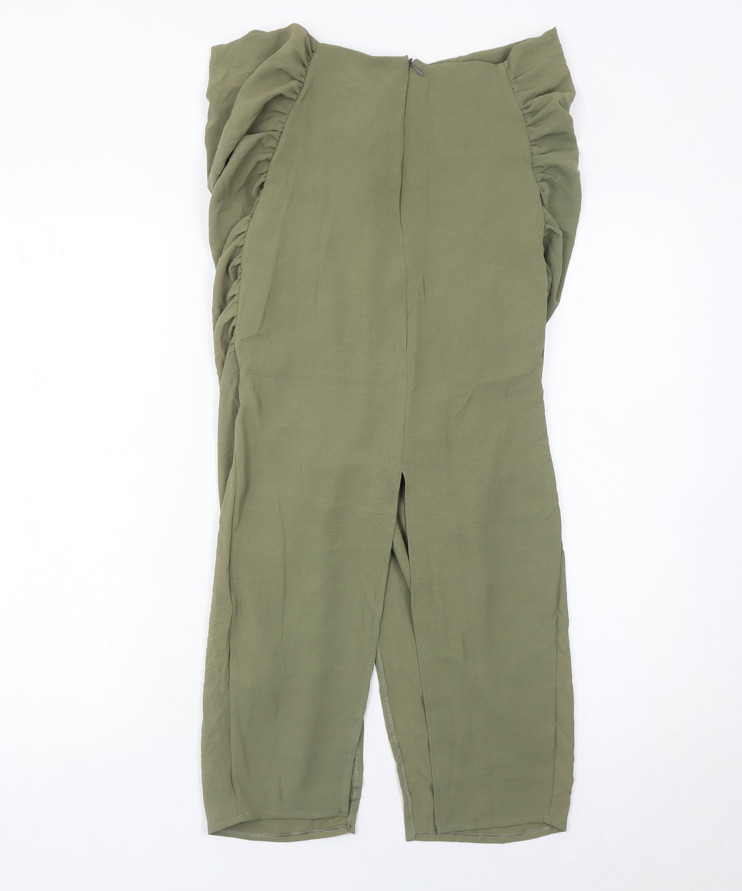 Zara Women’s Green Midi Ruched Pencil Skirt Size M Polyester