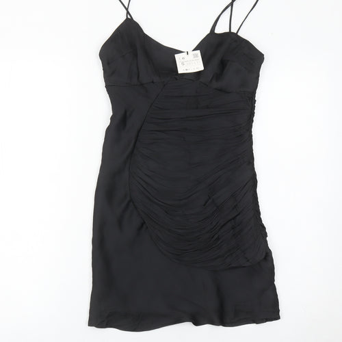 Zara Women’s Black Ruched Slip Dress S Short Sleeveless Party Cocktail