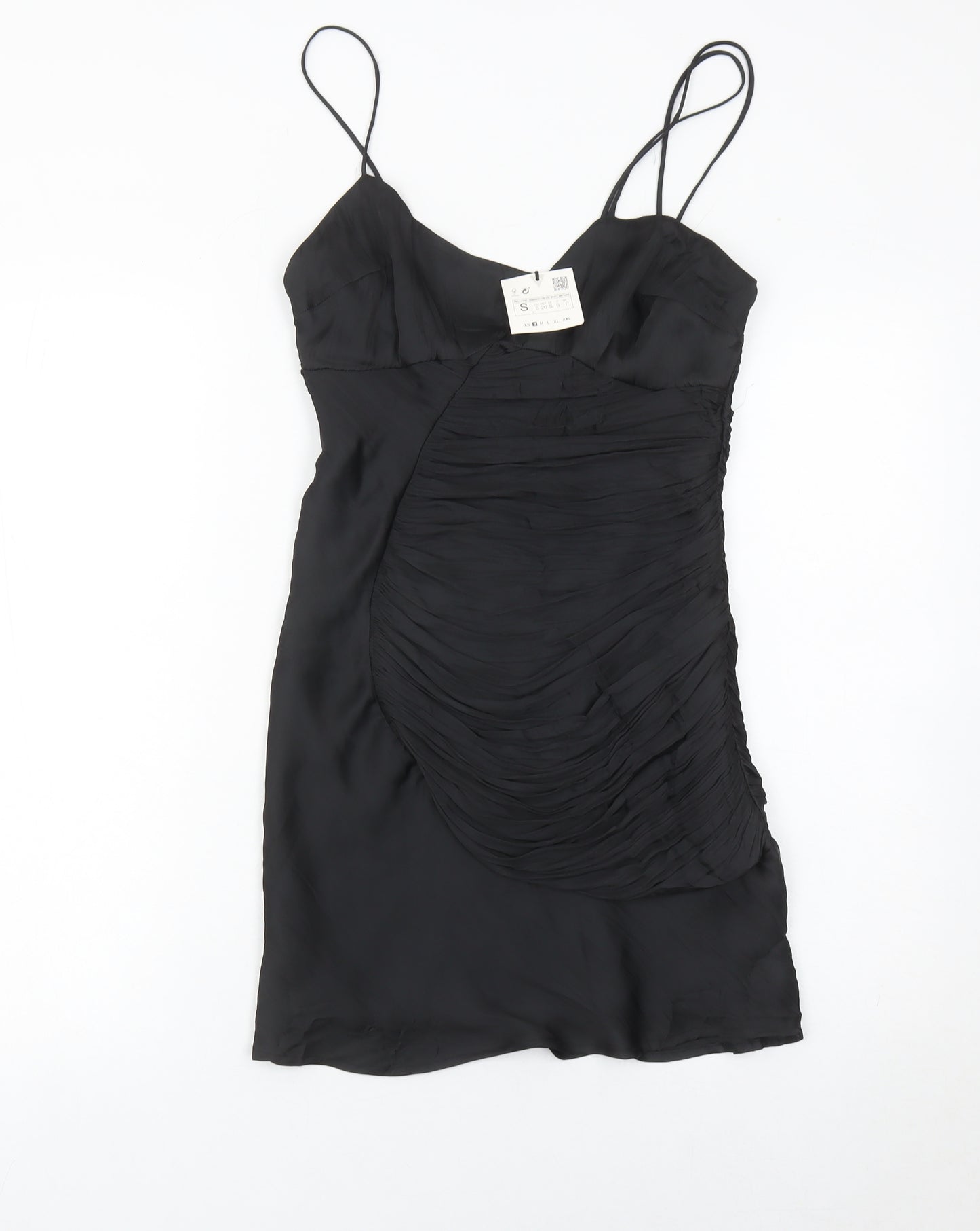 Zara Women’s Black Ruched Slip Dress S Short Sleeveless Party Cocktail