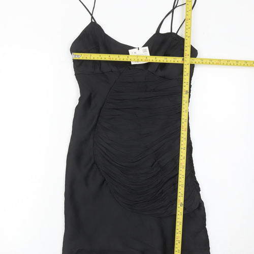 Zara Women’s Black Ruched Slip Dress S Short Sleeveless Party Cocktail