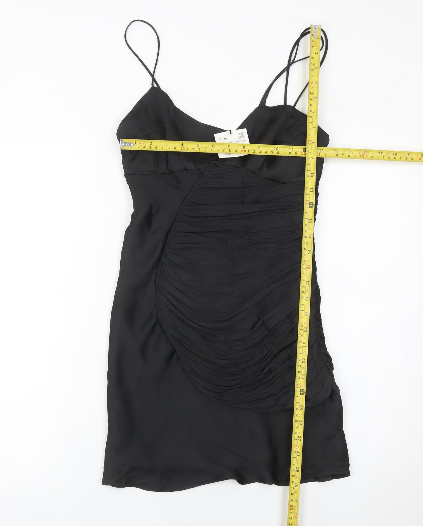 Zara Women’s Black Ruched Slip Dress S Short Sleeveless Party Cocktail