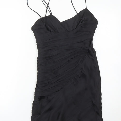 Zara Women’s Black Ruched Slip Dress S Short Sleeveless Party Cocktail