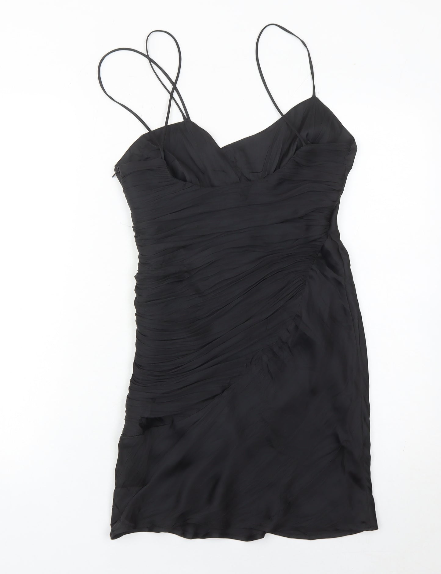 Zara Women’s Black Ruched Slip Dress S Short Sleeveless Party Cocktail