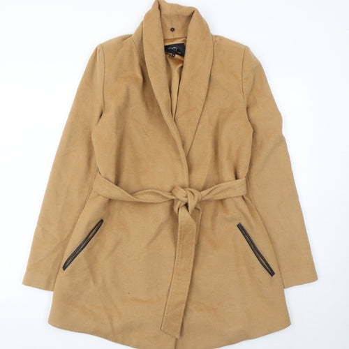 Tart Collections Women Beige Wool Blend Belted Mid-Length Overcoat S