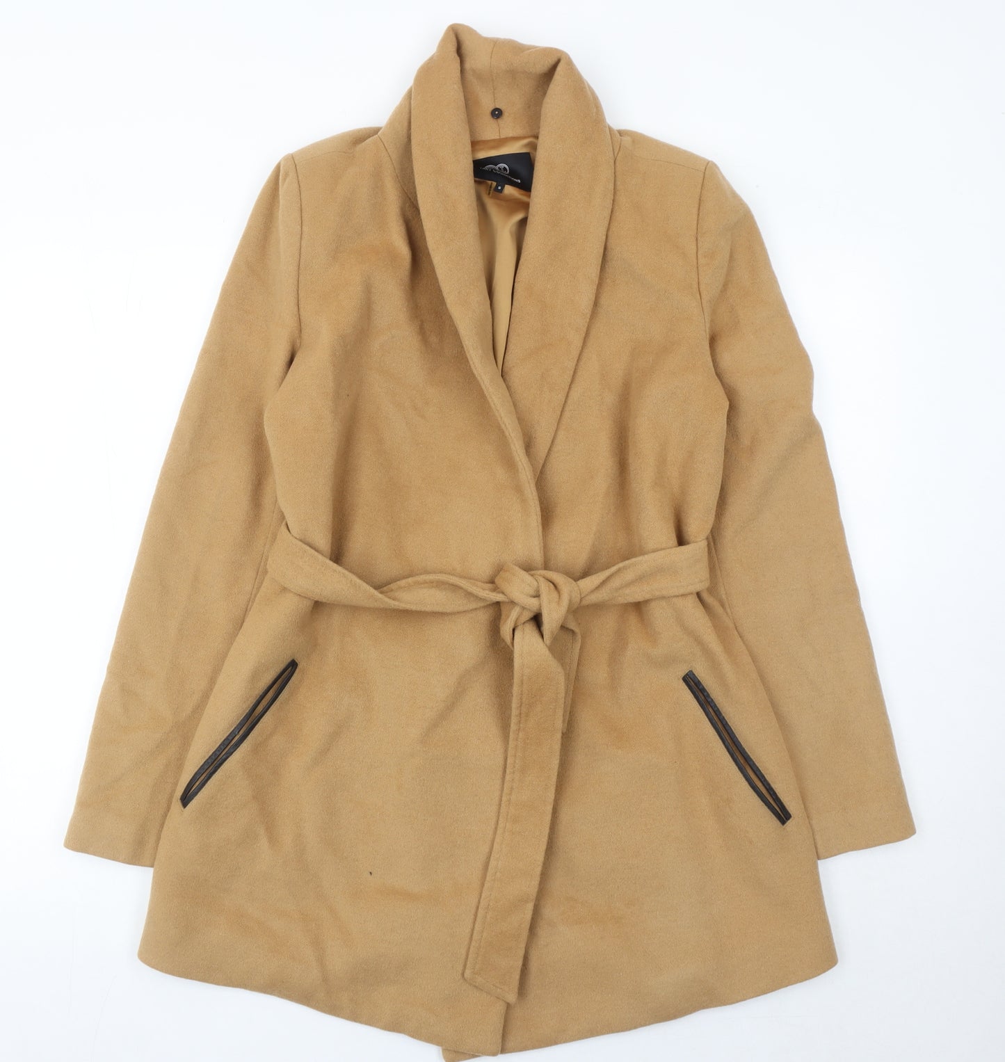 Tart Collections Women Beige Wool Blend Belted Mid-Length Overcoat S
