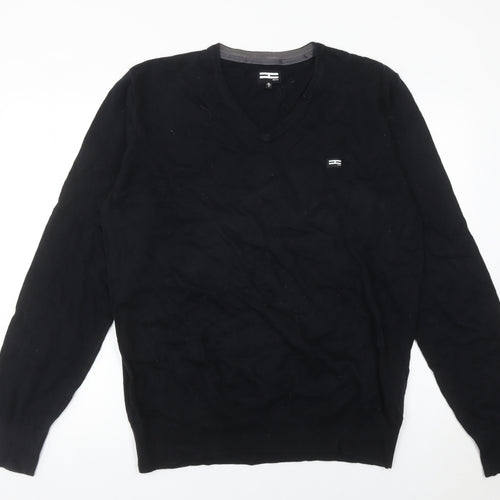 Henleys Men Black XL V-Neck Cotton Jumper Pullover Knitwear