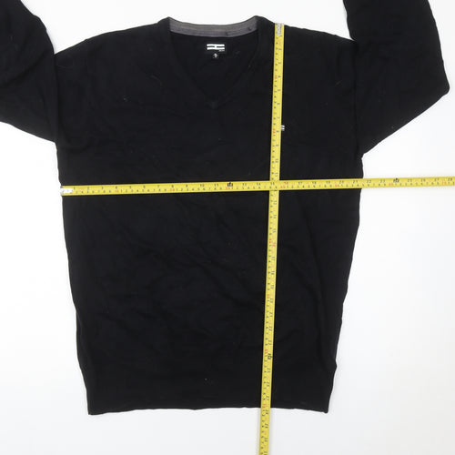Henleys Men Black XL V-Neck Cotton Jumper Pullover Knitwear