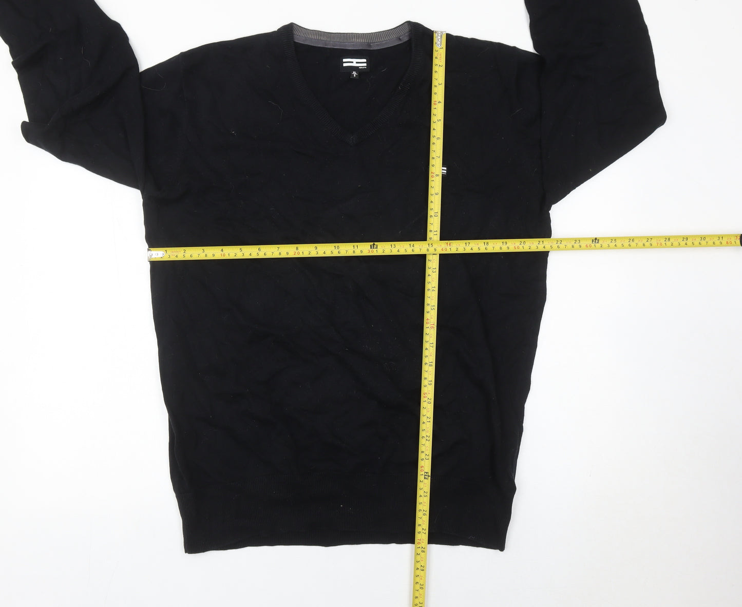 Henleys Men Black XL V-Neck Cotton Jumper Pullover Knitwear