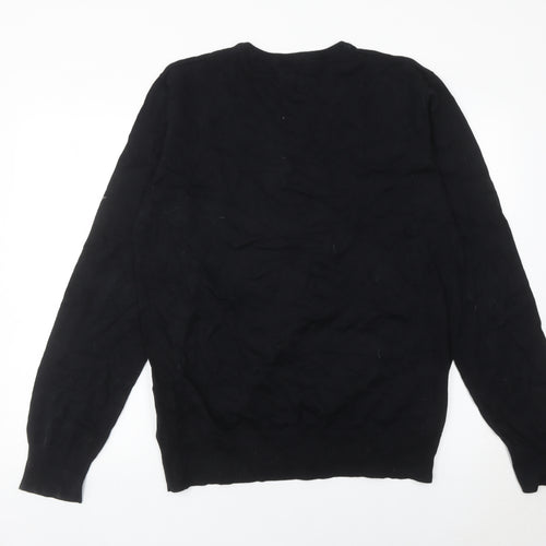 Henleys Men Black XL V-Neck Cotton Jumper Pullover Knitwear