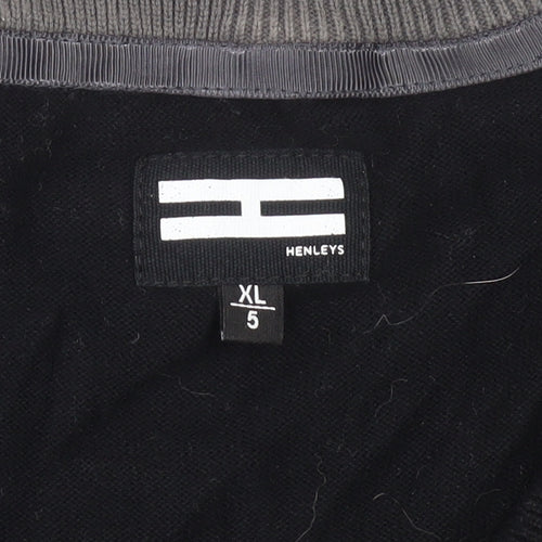 Henleys Men Black XL V-Neck Cotton Jumper Pullover Knitwear
