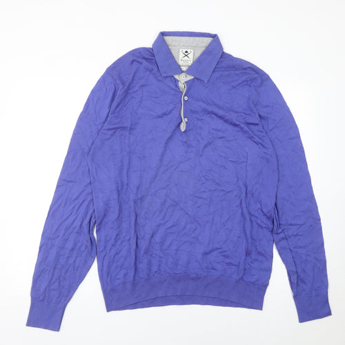 Hackett Mayfair Men's Purple 2XL Long Sleeve Polo Shirt Cotton Cashmere
