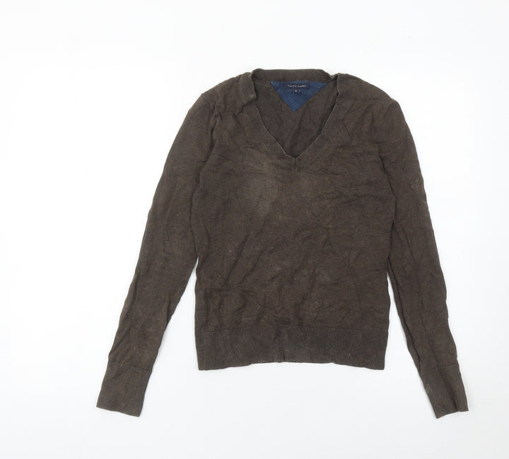 Tommy Hilfiger Women Brown XS V-Neck Pullover Jumper Cotton Cashmere