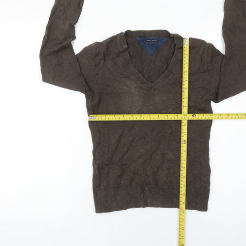 Tommy Hilfiger Women Brown XS V-Neck Pullover Jumper Cotton Cashmere