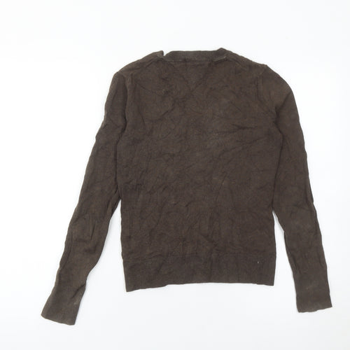 Tommy Hilfiger Women Brown XS V-Neck Pullover Jumper Cotton Cashmere