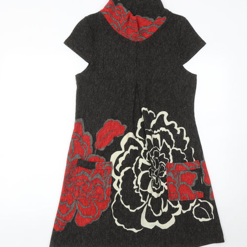Purple Women’s Black Red Floral Knit Shift Dress Roll Neck Size M