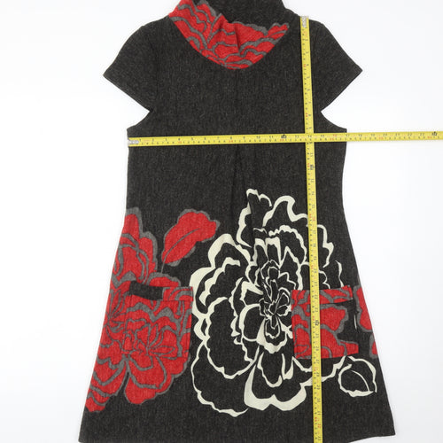 Purple Women’s Black Red Floral Knit Shift Dress Roll Neck Size M