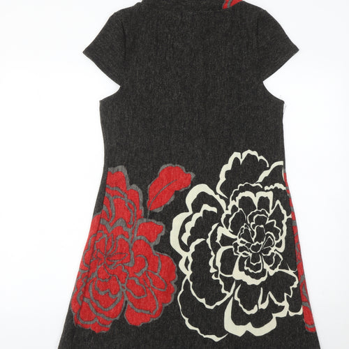 Purple Women’s Black Red Floral Knit Shift Dress Roll Neck Size M