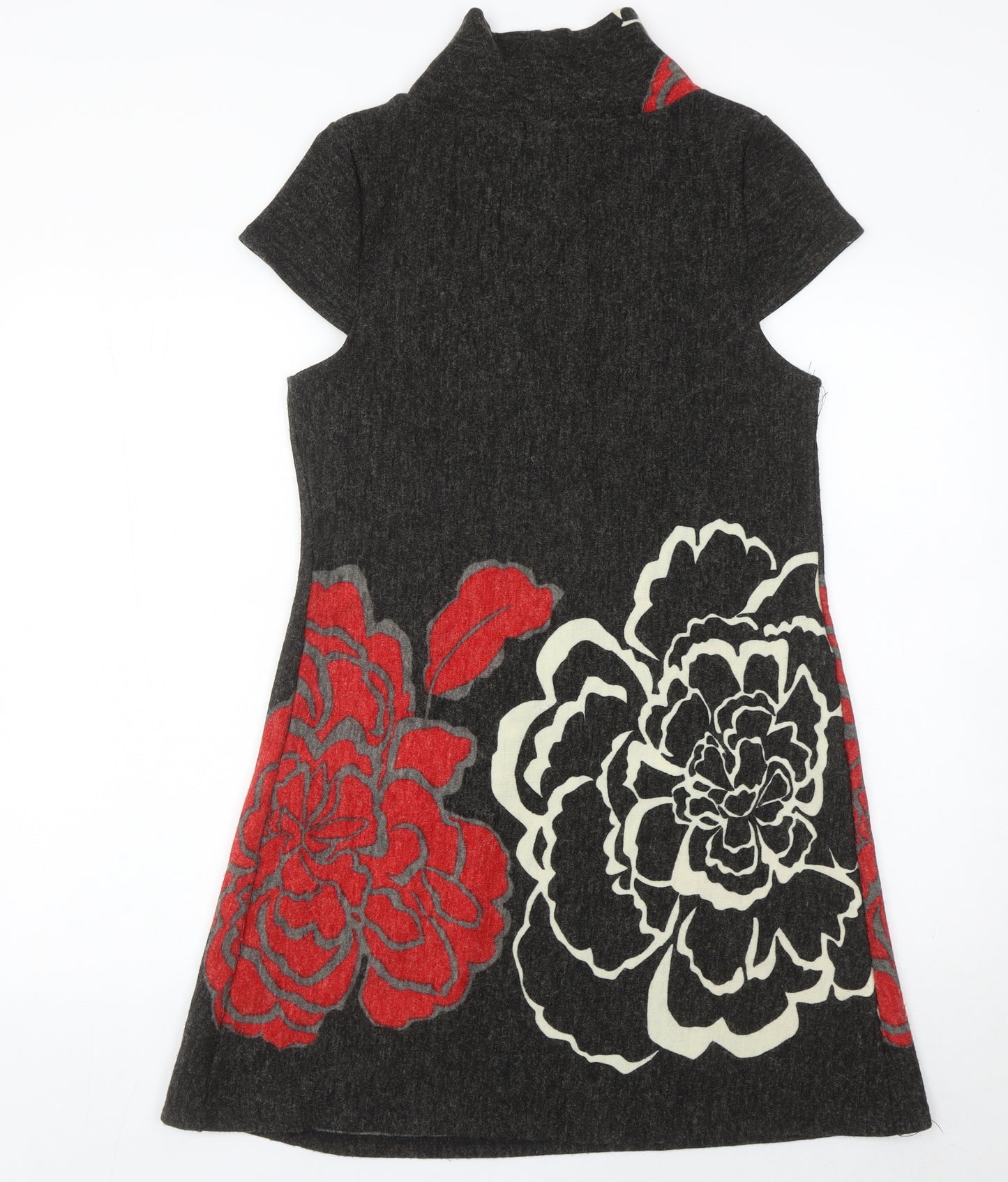 Purple Women’s Black Red Floral Knit Shift Dress Roll Neck Size M