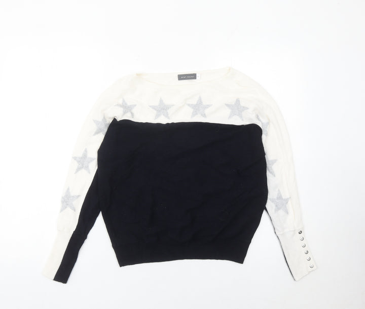 Mint Velvet Women’s XS Black White Star Jumper Pullover Knit