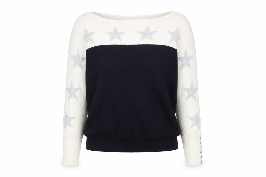 Mint Velvet Women’s XS Black White Star Jumper Pullover Knit
