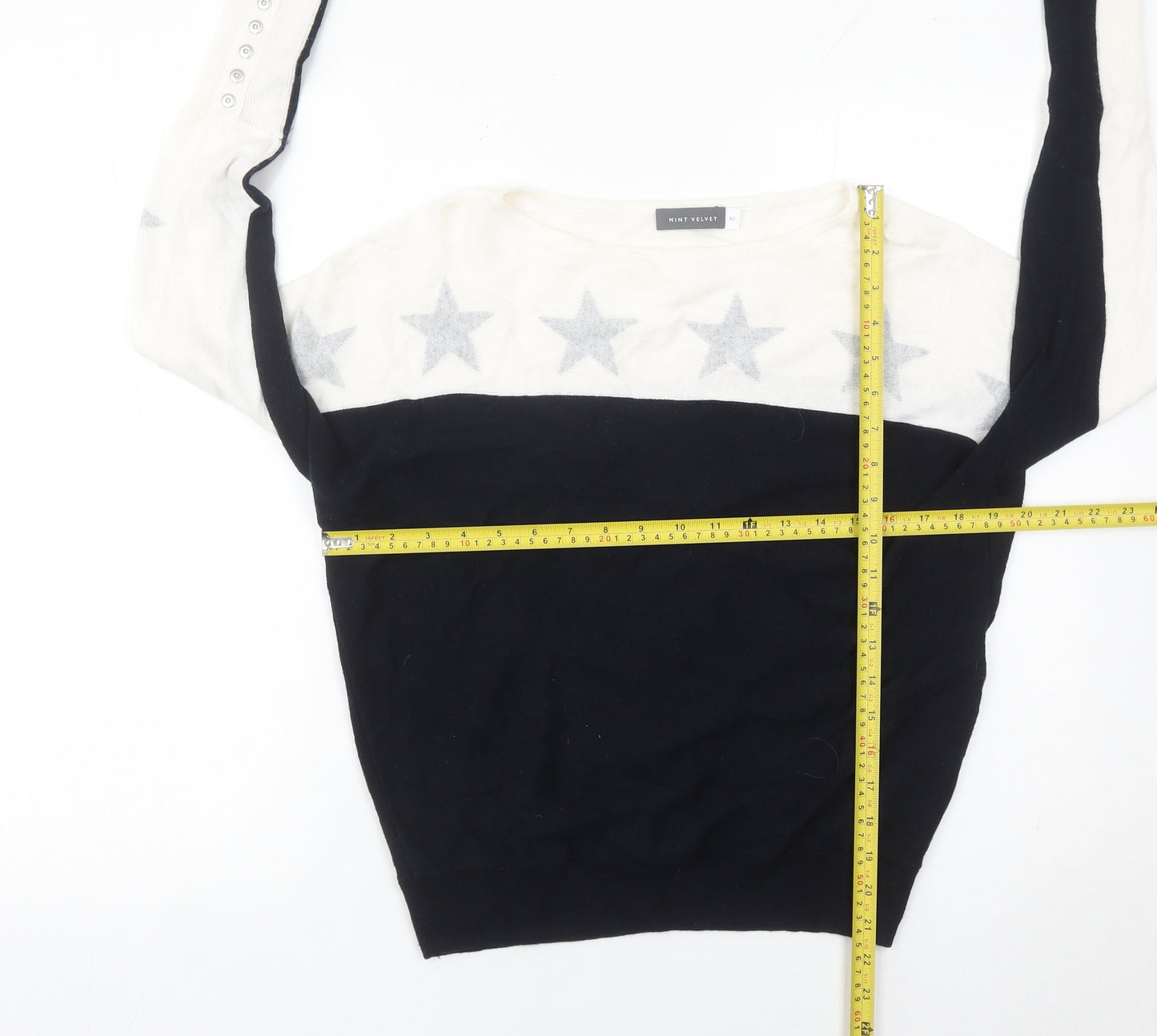 Mint Velvet Women’s XS Black White Star Jumper Pullover Knit