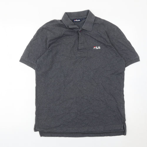Fila Men's Grey Polo Shirt Size M Regular Fit Cotton Short Sleeve